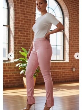 High-Rise Slim Fit Pink Ponte Pants